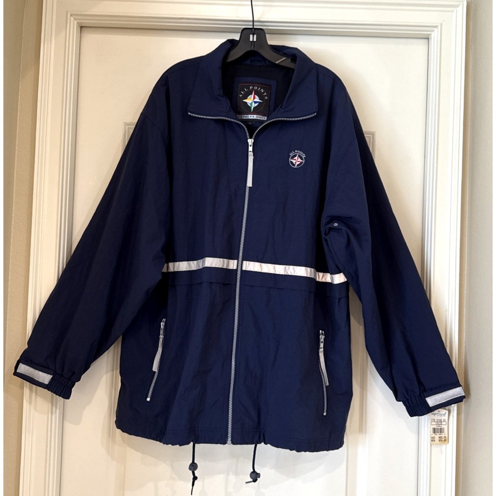VTG NWT Members Only All Points Jacket Sz L Blue Windbreaker Coat Reflective